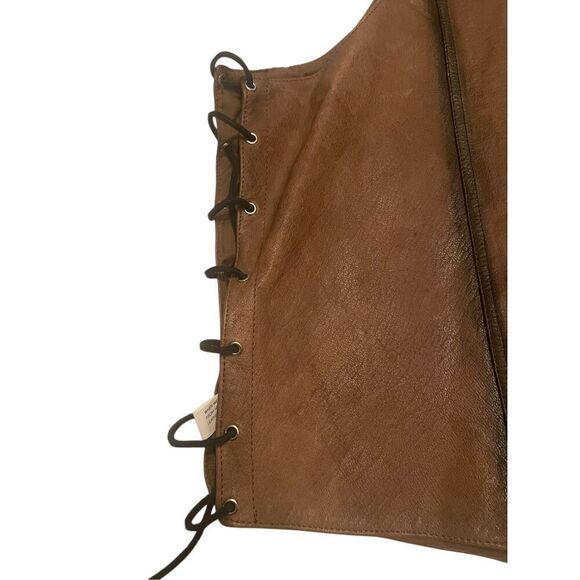 MOB Genuine Leather Biker Vest Button Lace Brown size 2X - Picture 8 of 10